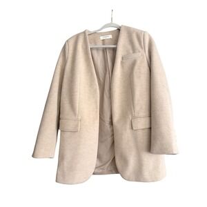 NWOT Commense Womens XS Beige Collarless Open Front Blazer Jacket Oatmeal